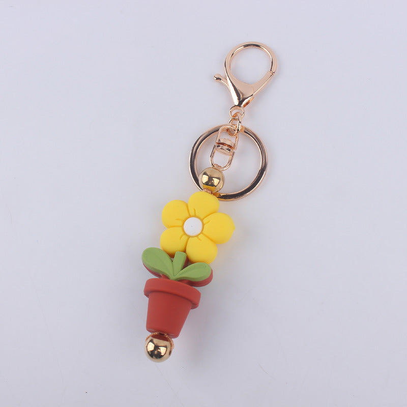 Wholesale Cartoon Daisy Flower Silicone Bead Keychain